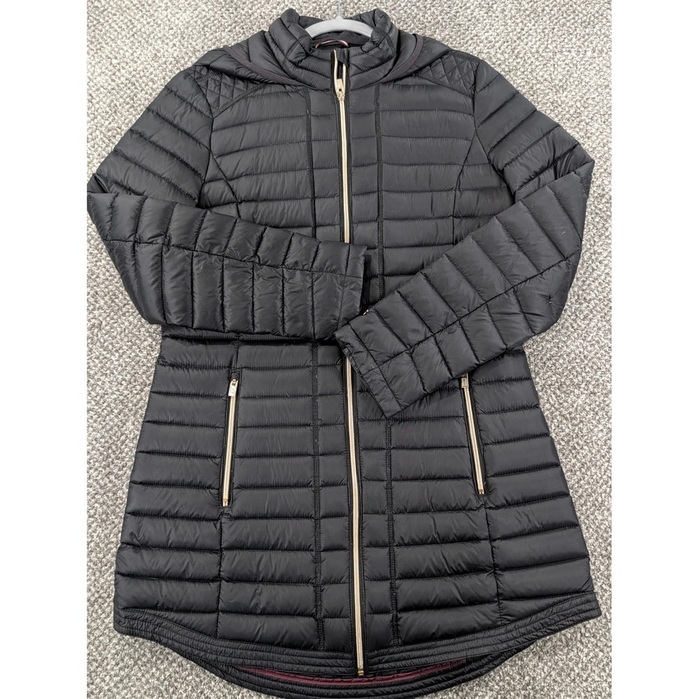 Tommy Hilfiger Womens Black Packable Natural Down Puffer Hooded Jacket Medium